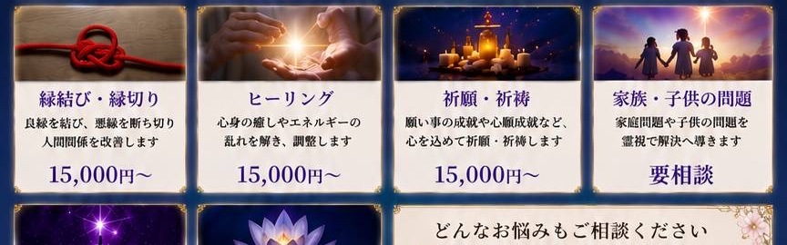 縁結び縁切り・ヒーリング・祈願祈祷・家族子供の問題